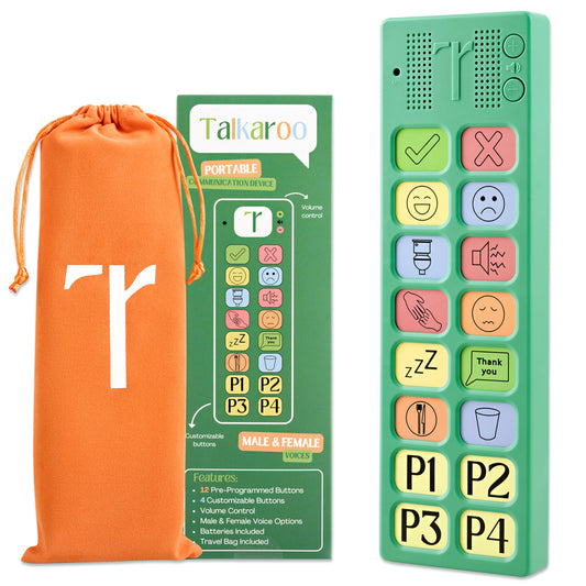 Talkaroo AAC Device for Autism - AAC Communication Device for Nonverbal Kids and Adults - 4 Programmable and 12 Pre Set Iconic Buttons with Adjustable Volume - Used in Classrooms for Speech Therapy