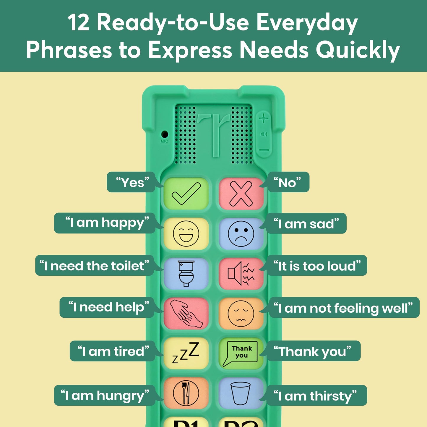 Talkaroo AAC Device – Non-Verbal Communication Aid for Adults & Children, Classroom Friendly, Adjustable Volume, 4 Programmable Buttons + 12 Pre-Set Buttons (Talkaroo Aid + Shock Proof Case)