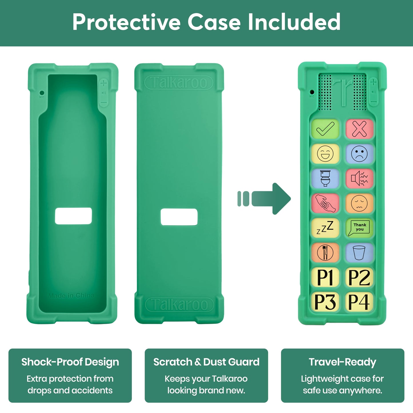 Talkaroo AAC Device – Non-Verbal Communication Aid for Adults & Children, Classroom Friendly, Adjustable Volume, 4 Programmable Buttons + 12 Pre-Set Buttons (Talkaroo Aid + Shock Proof Case)